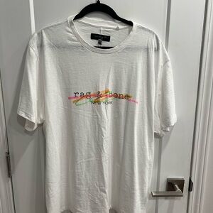 rag & bone White Tee with Pink, Yellow & Green Logo Brushstrokes